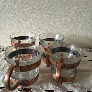 MCM Set of 4 Glass Mugs with Copper Holders